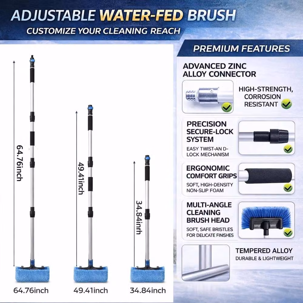 NESTLUNE Extendable Water Fed Car Wash Brush with Telescopic Aluminium Handle, Blue, W: 15 cm, H: 100 cm – 2
