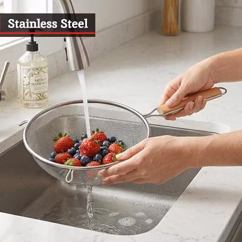 Orsina Fine Mesh Stainless Steel Sieve with Wooden Handle, Silver and Brown, Diameter: 24.5 cm – 4
