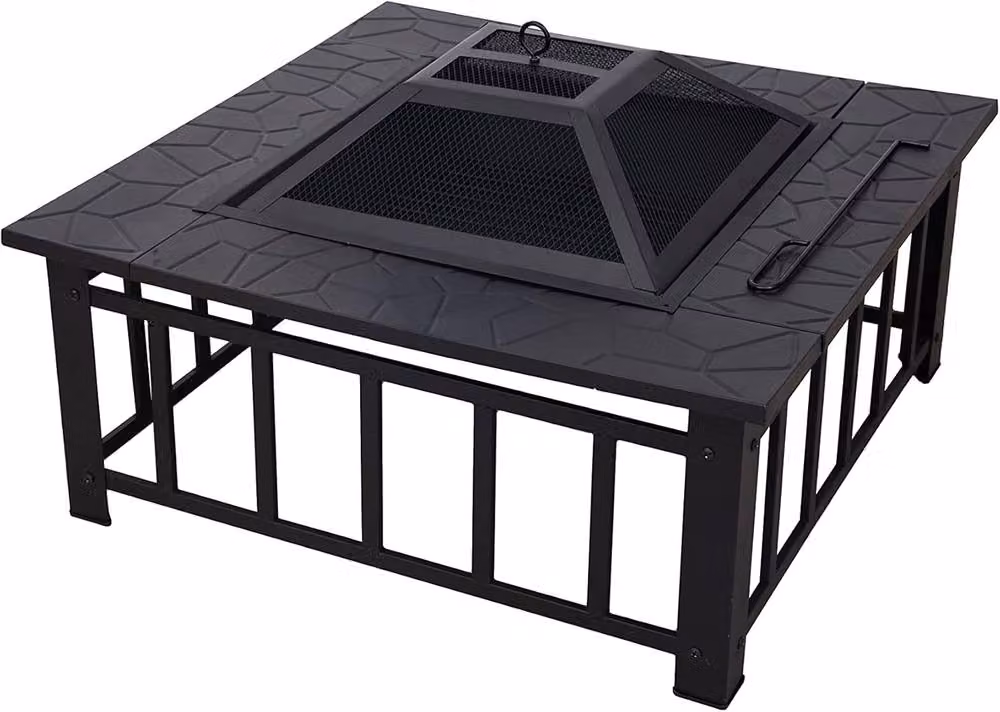 Alivio 3-in-1 Black Steel Outdoor Fire Table with BBQ Grill and Cover – 2