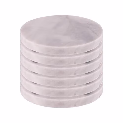 Argon Tableware White and Black Marble Round Coasters, Set of 6, Diameter: 10 cm