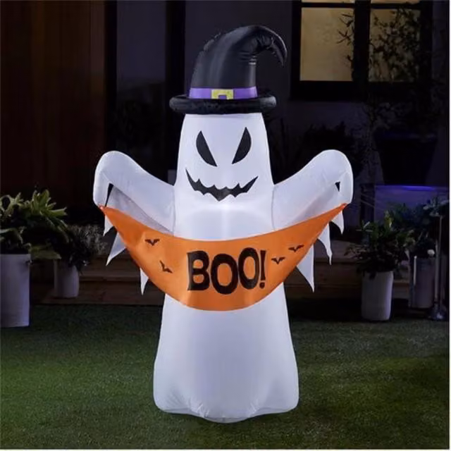 Garden Greatness 4ft Light-Up Inflatable Halloween Ghost Decoration in White – 1