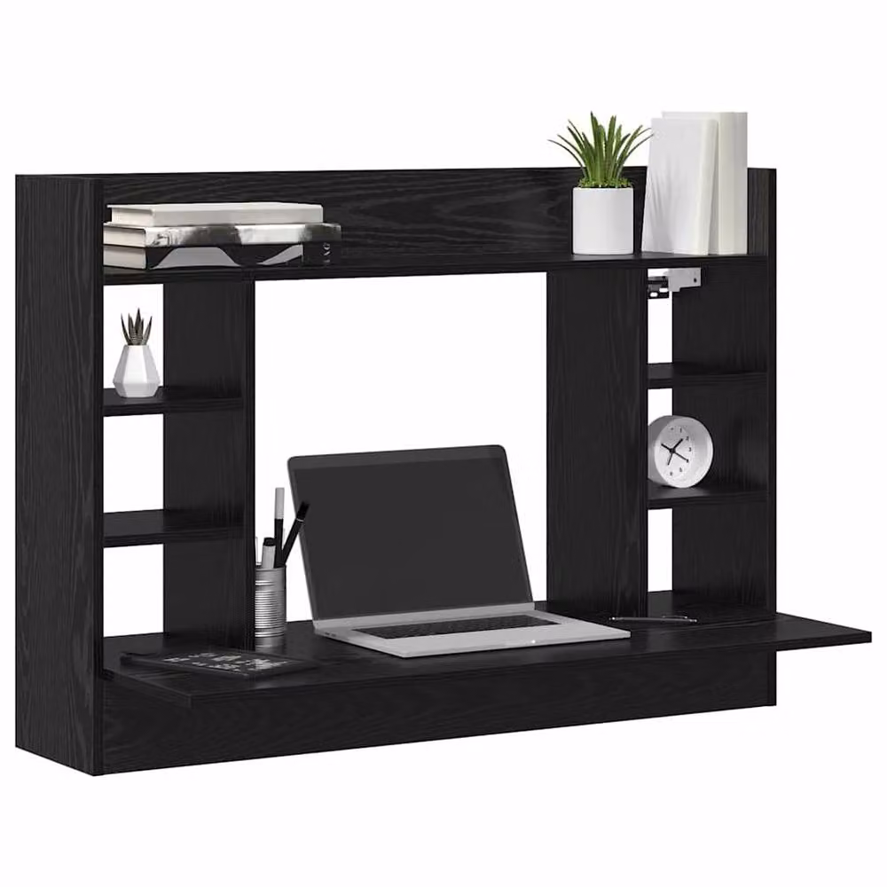 Berkfield Home Black Oak Wall-Mounted Floating Writing Desk, W/D/H: 105 x 48 x 75 cm – 3