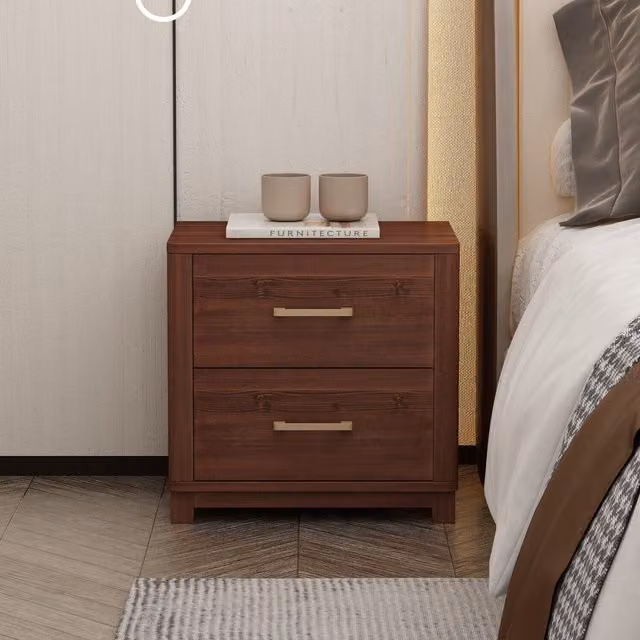 Cabinet Bits Grotti 2 Drawer Bedside Table in Brown Wood and Metal