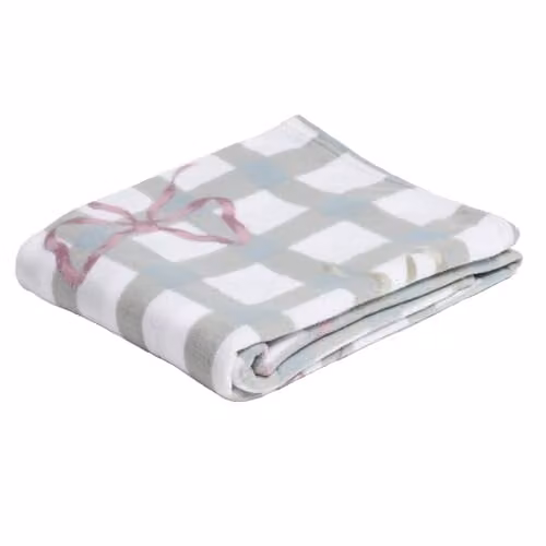 OHS Bow Gingham Fleece Throw Blanket, White/Grey, W/D/H: 120 x 150 cm – 1