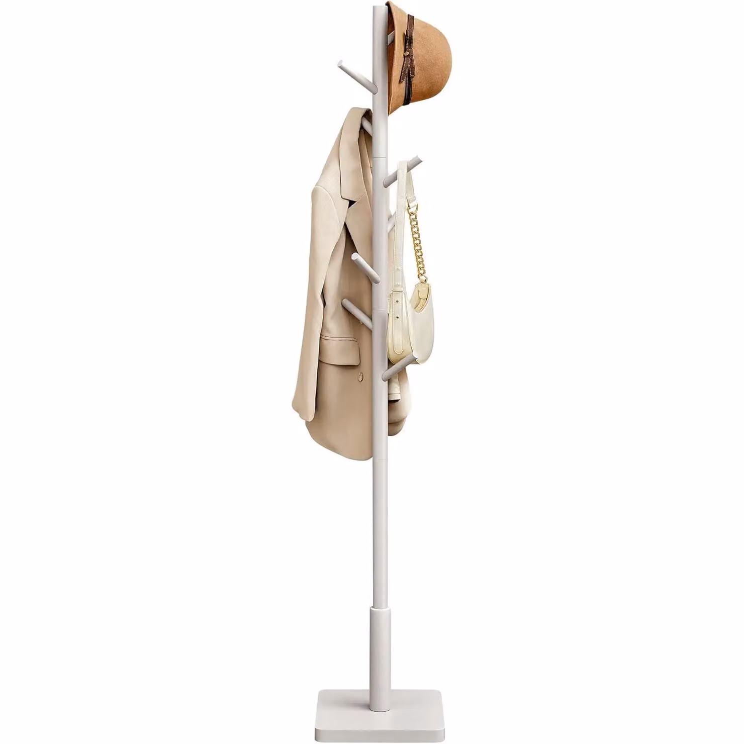 VASAGLE Premium Wood Hall Stand Multi Hook Coat Tree with Adjustable Height in White – 2