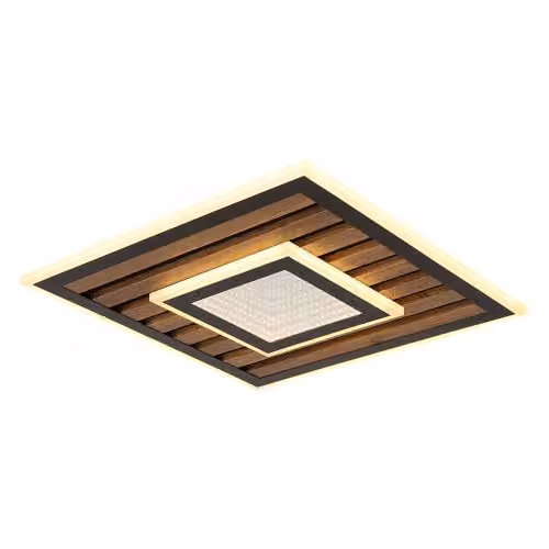 Netlighting Woody Square LED Ceiling and Wall Light in Black and Wood with Warm White Light