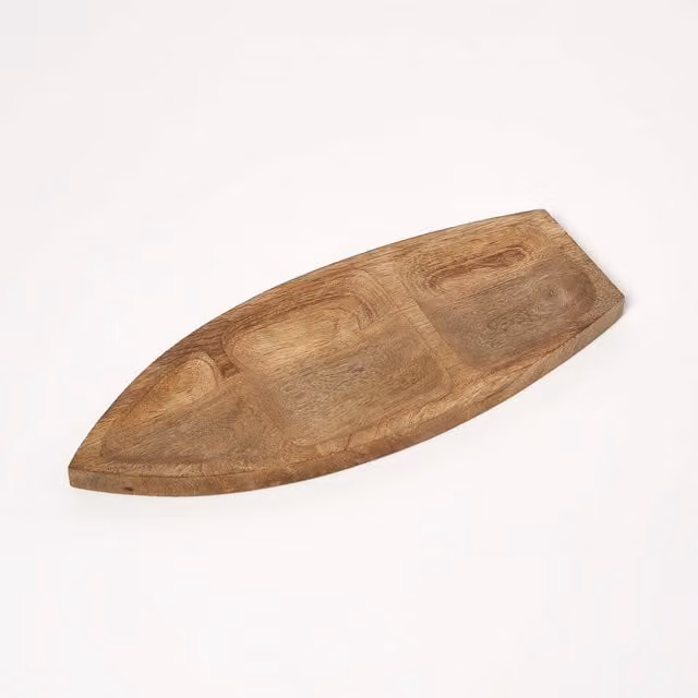 Homescapes Boat Decorative Mango Wood Bowl in Brown and Yellow