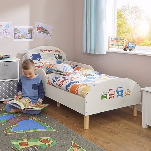 Liberty House Toys Kids Toddler Bed in White Solid Pine Wood, W/D/H: 140 x 70 x 74 cm – 1