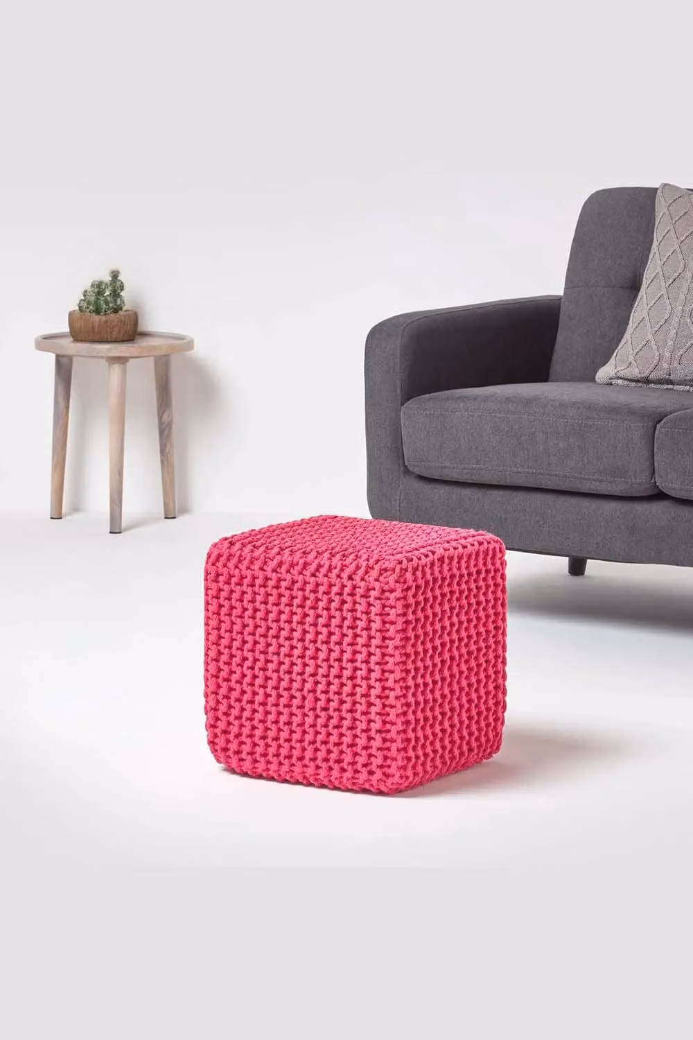 Homescapes Cube Cotton Knitted Pouffe Footstool in Pink – 2