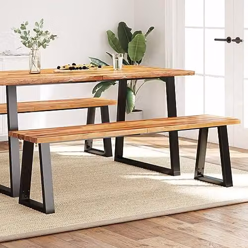 vidaXL Industrial Live Edge Bench in Brown Solid Acacia Wood and Metal – 2