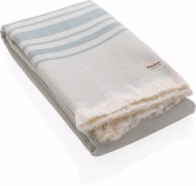 Ukiyo Yumiko Aware Green Striped Cotton Hammam Bath Towel, W: 100 cm, H: 180 cm