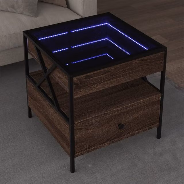 Berkfield Home Infinity LED Coffee Table in Brown Oak, W/D/H: 50 x 50 x 51 cm – 1