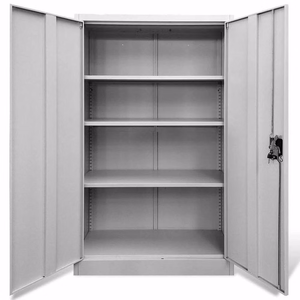 MMT Furniture Designs White Metal Lockable Storage Cabinet with 2 Hinged Doors and Adjustable Internal Shelves – 2