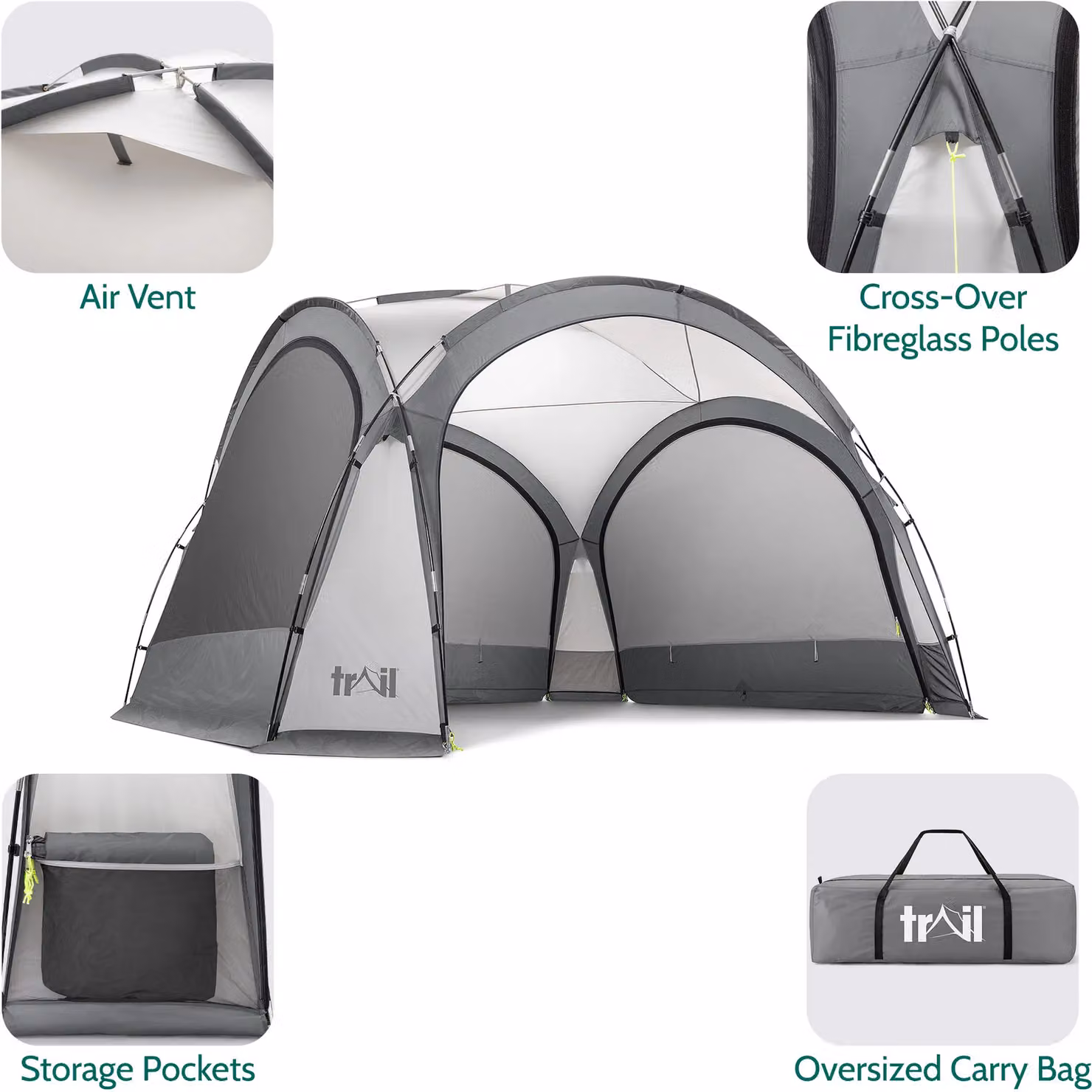 Trail Grey Outdoor Leisure Dome Shelter with Sides, UV Waterproof Camping Gazebo, W/D/H: 350 x 350 x 230 cm – 5