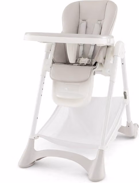 COSTWAY Foldable Baby High Chair with Synthetic Leather Cushions in Beige and White