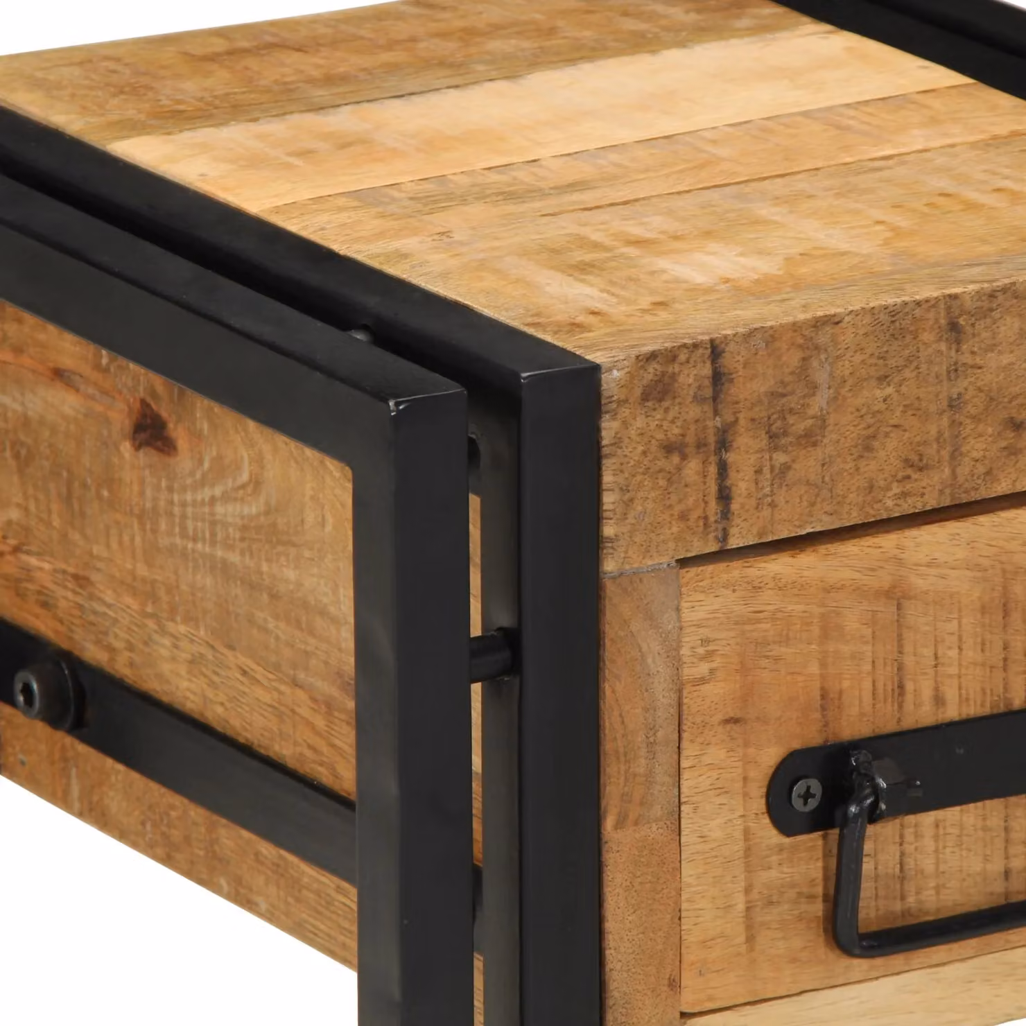 Berkfield Home Modern Square End Table with Drawer in Black and Brown Solid Mango Wood, W/D/H: 30 x 30 x 40 cm – 4