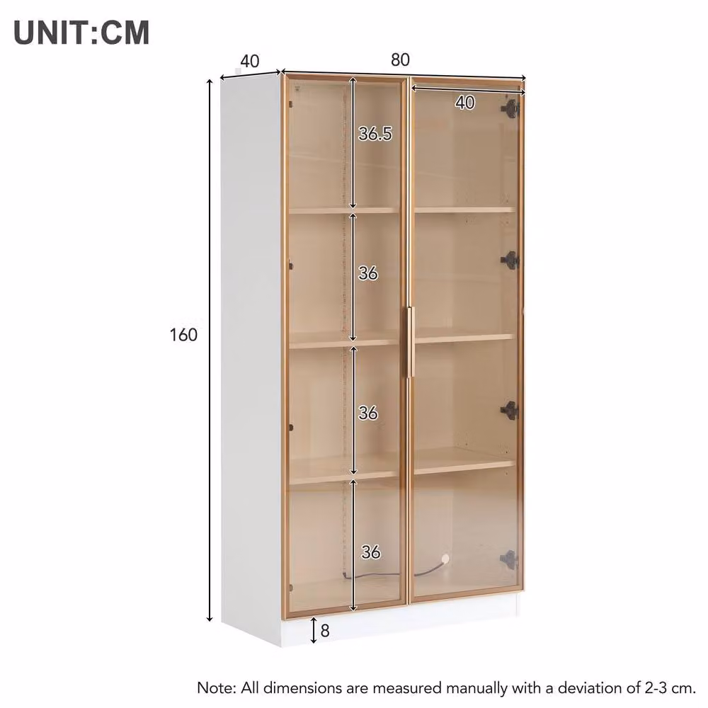 STILVORA Modern White Display Cabinet with Glass Doors and Integrated LED Lighting, Width: 160 cm – 3