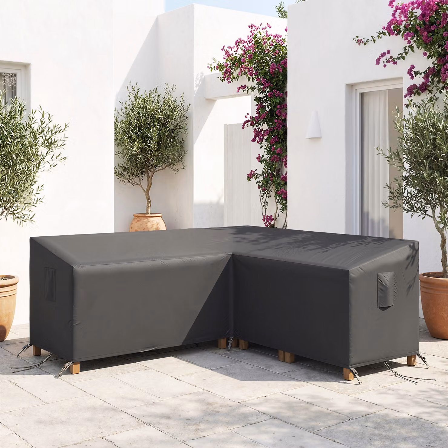 Outsunny Waterproof V-Shaped Sectional Sofa Cover in Black – 7