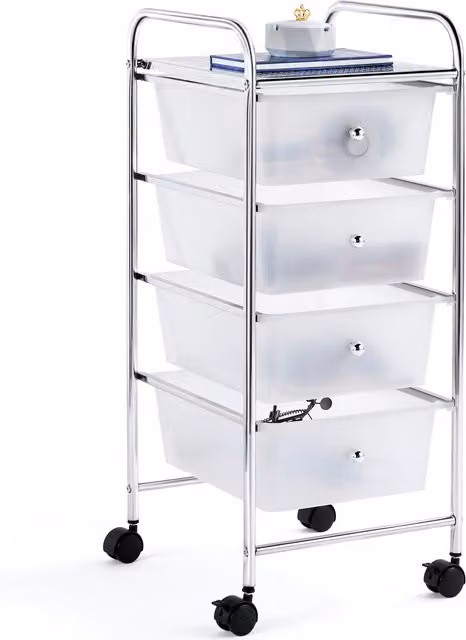 Yaheetech Rolling Storage Cart with 4 Plastic Drawers on Wheels, White