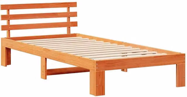 Berkfield Home Solid Pine Wood Bed Frame, Wax Brown, W/D/H: 80 x 200 x 30 cm – 1