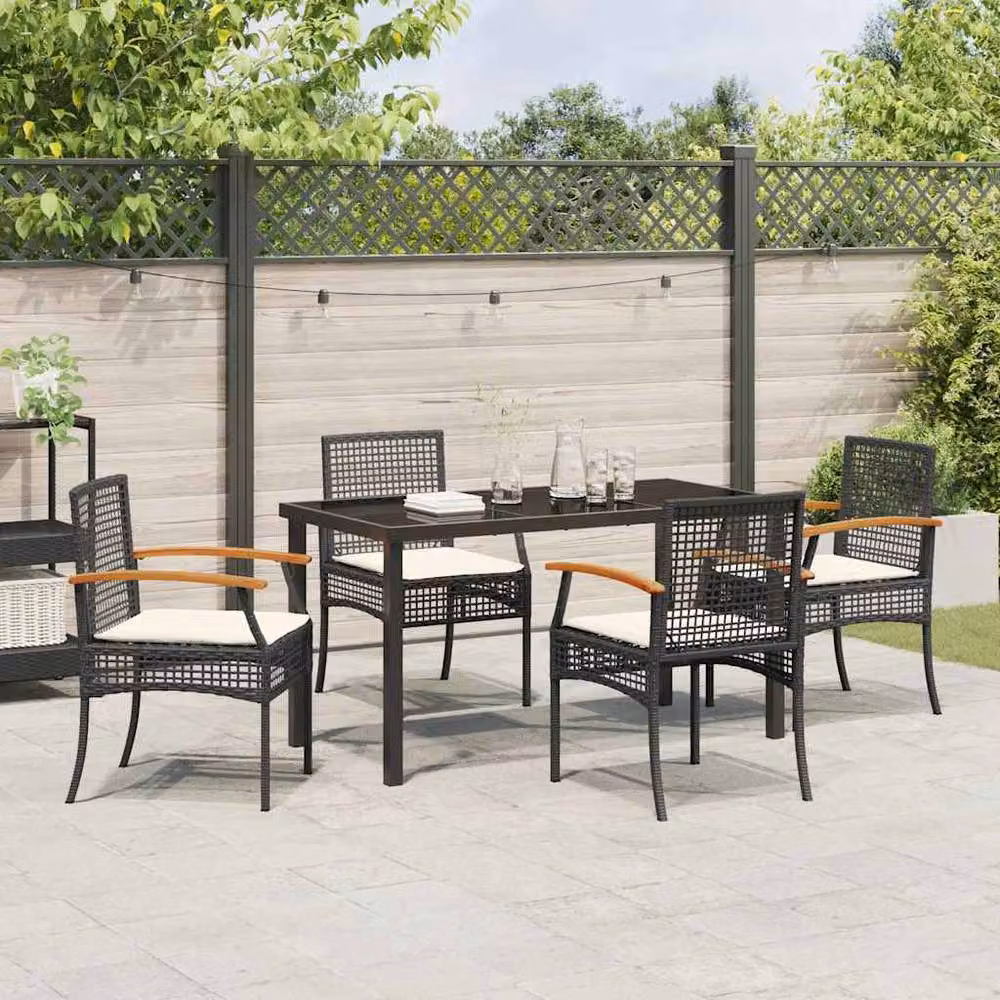Berkfield Home 5-Piece Black Rattan Garden Dining Set with Cushions – 3