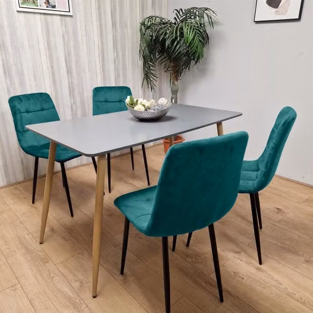 Kosy Koala Modern Rectangular Oak Dining Table and Chair Set in Grey and Green