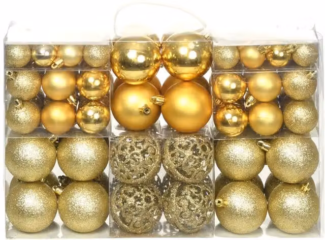 Berkfield Home 100 Piece Gold Christmas Bauble Set, Round Hanging Ornaments in 3 cm, 4 cm and 6 cm Sizes – 1