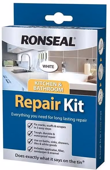 Ronseal Kitchen and Bathroom Ceramic Repair Kit in White, 60g