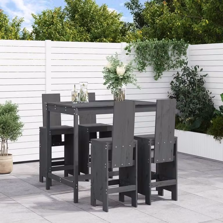 Berkfield Home Beautiful 5 Piece Grey Solid Wood Pine Garden Bar Set