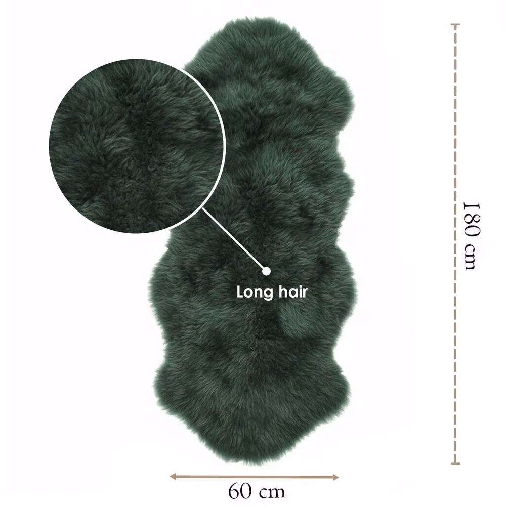 Infinity Leather Green Natural Wool and Real Sheepskin Large Rug, W: 180 cm, D: 60 cm – 3