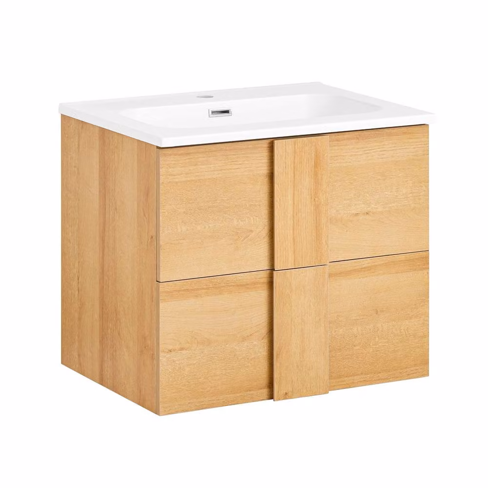 SoBuy Scandinavian Style Under Sink Bathroom Cabinet with Two Drawers in Light Oak – 2