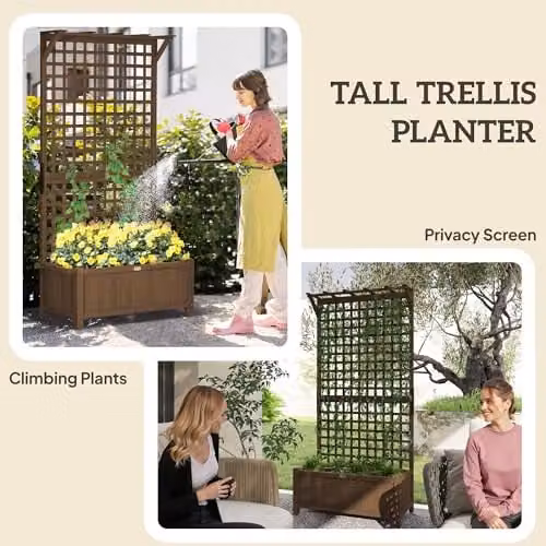 Outsunny Wood Planter with Trellis for Climbing Plants, Brown, H 183 x W 90 x D 45 cm – 3