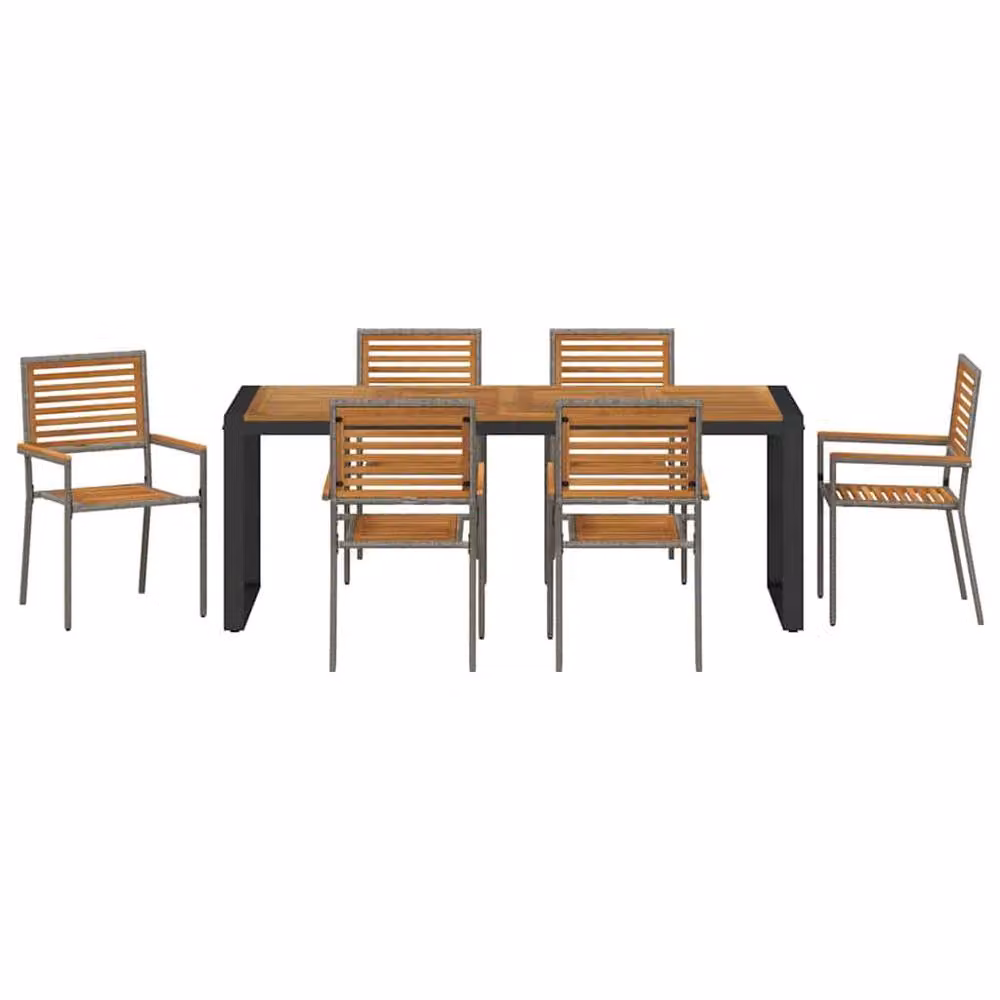 Berkfield Home 7 Piece Grey Poly Rattan and Acacia Wood Garden Dining Set – 4