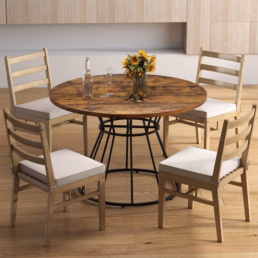 Costway Round Farmhouse Dining Table for 4 with Brown Wooden MDF Tabletop – 2