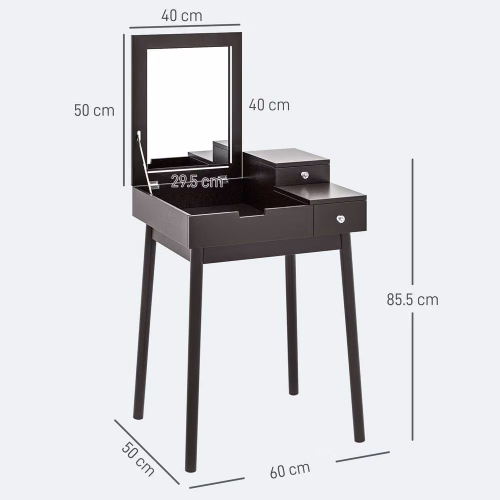 STILVORA Modern Dressing Table with Flip-up Mirror and 2 Drawers in Black – 2