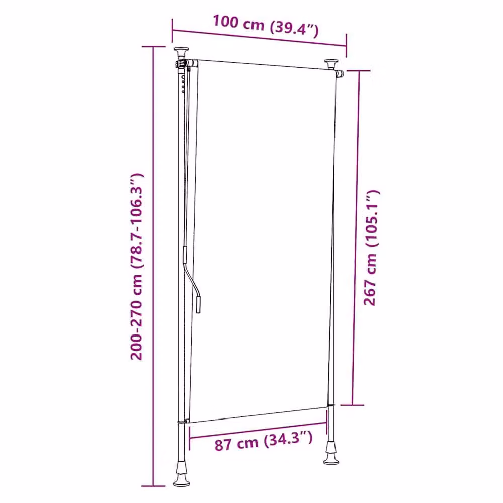Berkfield Home Outdoor Roller Blind with Crank in Anthracite Black, W: 100 cm, H: 270 cm – 4