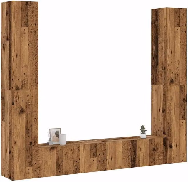Berkfield Home 6-Piece Wall Mounted Modern TV Cabinet Set in Brown Old Wood Engineered Wood