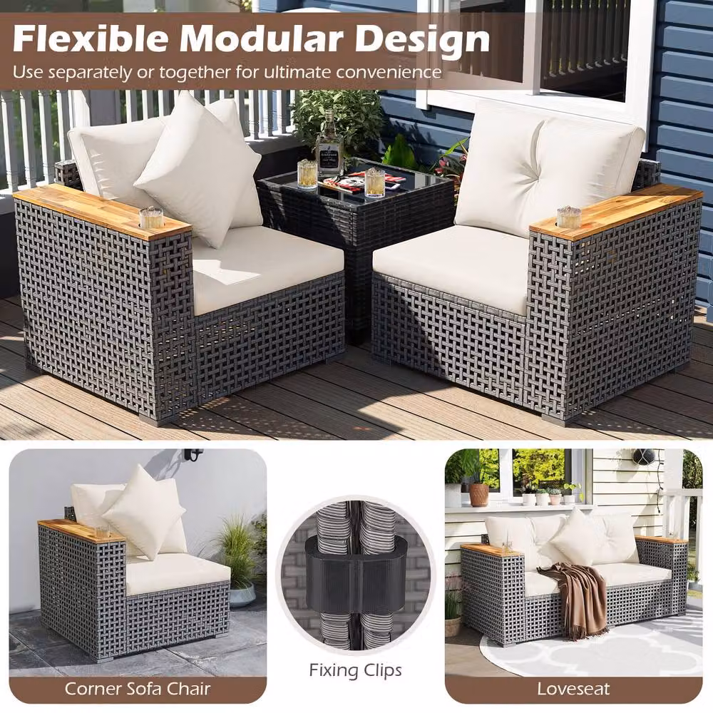 Costway 2-Piece L-Shape Patio Corner Sofa Set with Cushions in White – 6