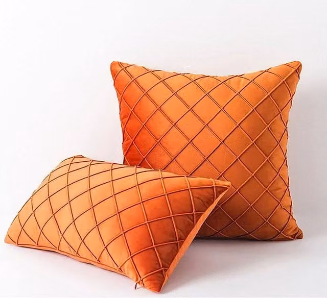 YnysTec Orange Velvet Checked Square Cushion Cover, W: 45 cm x H: 45 cm – 1