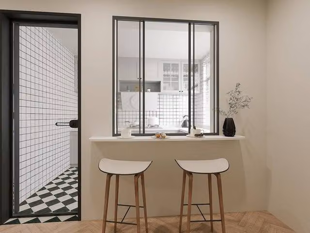 Vente-unique Ravena Industrial Sliding Glass Partition, Black Powder-Coated Aluminium, W: 120 cm, H: 130 cm