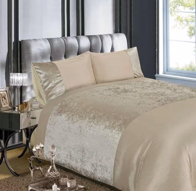 Rapport Home Velvet Plain Polyester Duvet Cover and Pillowcase Set in Beige, 140 x 200 cm