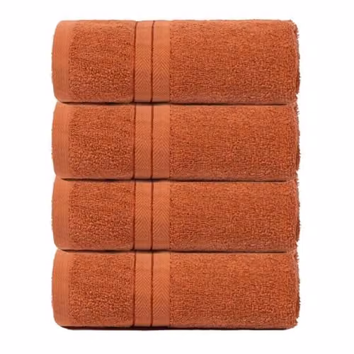 OHS 4 Pack of Fluffy Cotton Hand Towels in Orange with Hanging Loops