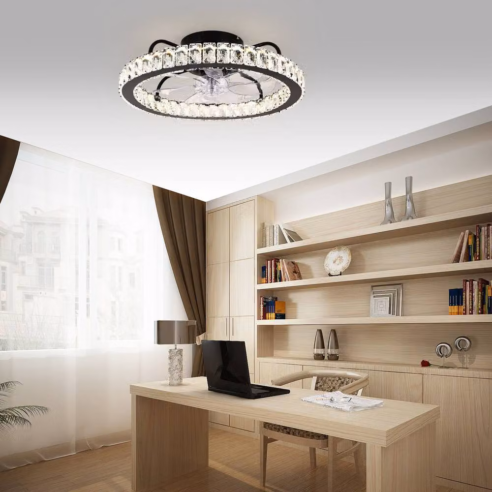 Garwarm Dimmable Crystal Ceiling Fan with LED Light, Remote Control and App, Black – 2