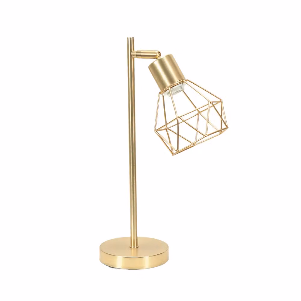 ValueLights Angus Metal Geometric Basket Shade Table Lamp in Gold with LED Bulb, Shade Width: 12.5 cm – 2