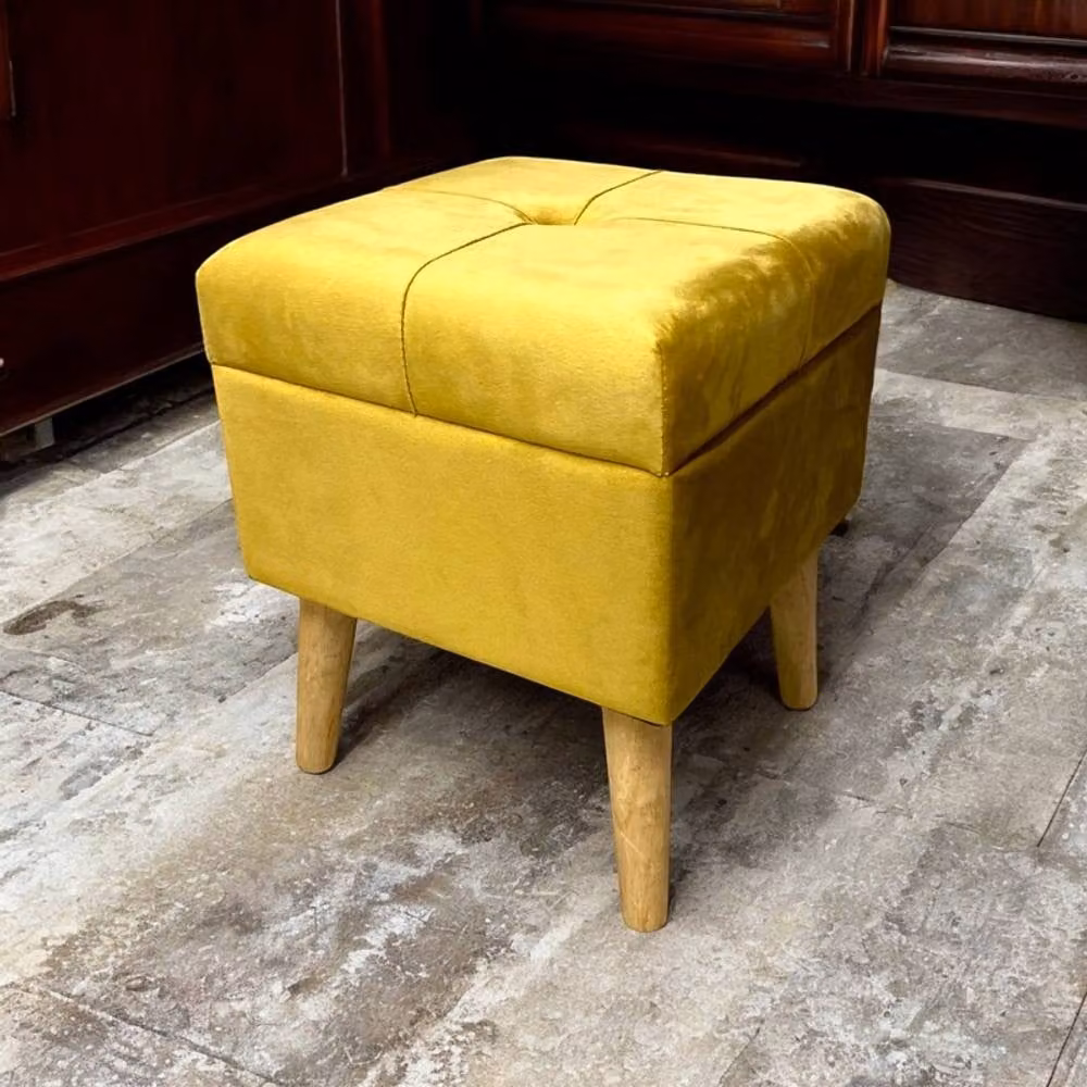 Minster Yellow Wood and Velvet Trunk, W/D/H: 33 x 33 x 42 cm – 3