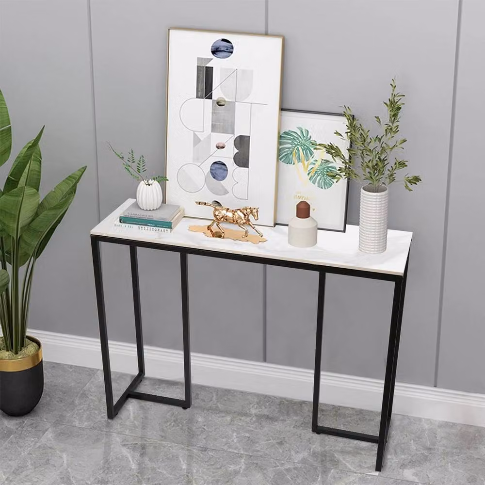 ERGOVEXA Modern Marble Top Corner Console Table in Black – 3