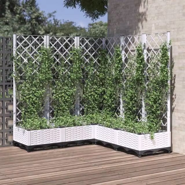 Berkfield Home Garden Planter with Trellis, White, W/D/H: 120 x 120 x 121.5 cm – 1
