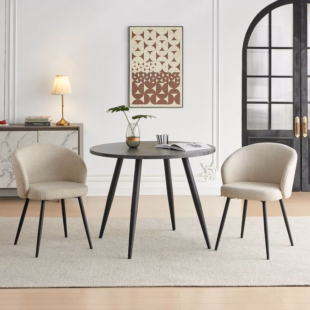 SONARA Modern Set of 2 Beige Fabric Ergonomic Dining Chairs with Armrests – 3