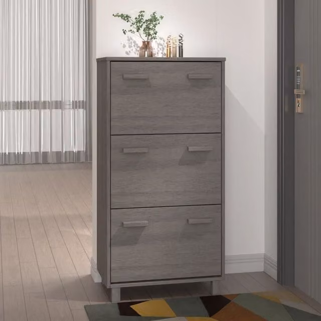 Berkfield Home HAMAR Shoe Cabinet in Light Grey Solid Pine Wood, W/D/H: 59.5 x 35 x 117 cm – 1
