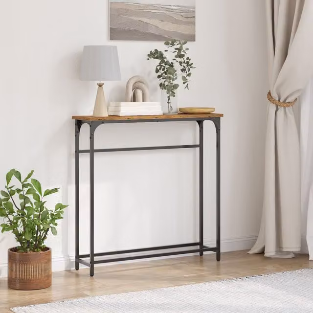Berkfield Home Old Wood Console Table in Brown, W/D/H: 75 x 19.5 x 75 cm